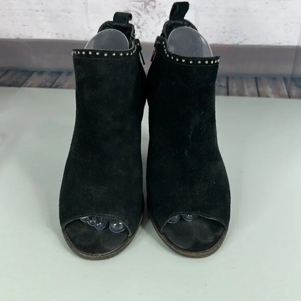 Lucky Brand Shoes Lotisha Booties Womens 8.5 Black Peep Toe Block Heel‎ Leather